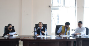 MLA and Chairman of Mokokchung DPDB, Imkong L Imchen, second from left, leading the proceedings of the meeting for the month of June on Wednesday, June 8 at DC Conference Hall, Mokokchung. (MTNews photo)