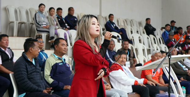 Lenen Jamir performing a special presentation at the inaugural program of the volleyball event at the ongoing Nagaland Olympic & Paralympic Games 2024 on 15 February. (MTNews)