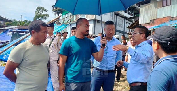 MLA Kevipodi Sophie with officials during his visited landslide affected area at Kigwema Village, Kohima on 8th July 2024. (IA Jakhama)