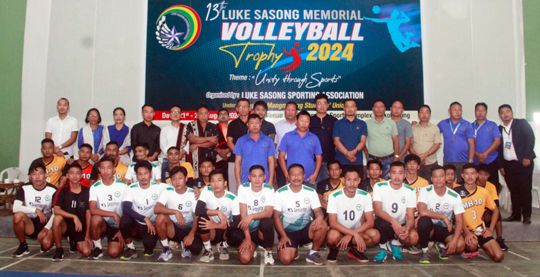 MDVA President Imtipokyim along with organizers and players of MH-10 Kohima  and Changtongya Volleyball Association before the inaugural match of the 13th Lukesasong Memorial Volleyball Trophy 