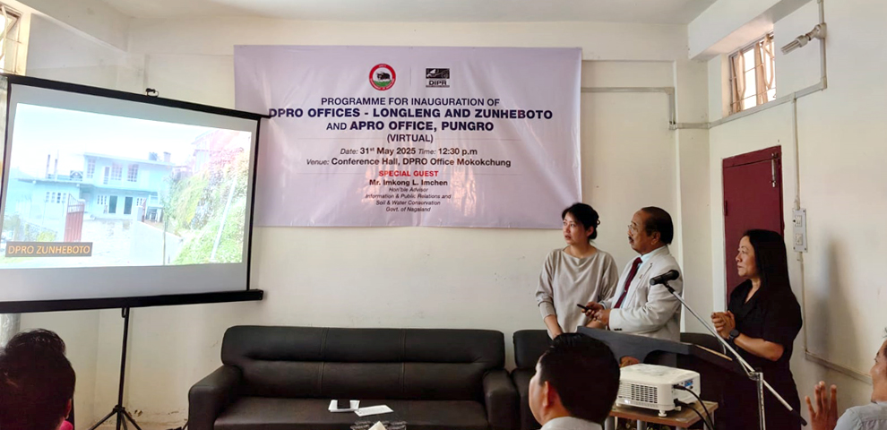 Advisor for IPR and Soil & Water Conservation, Imkong L. Imchen, virtually inaugurating the DPRO offices of Longleng and Zunheboto, and the APRO office of Pungro on May 31 at the DPRO Office, Mokokchung.