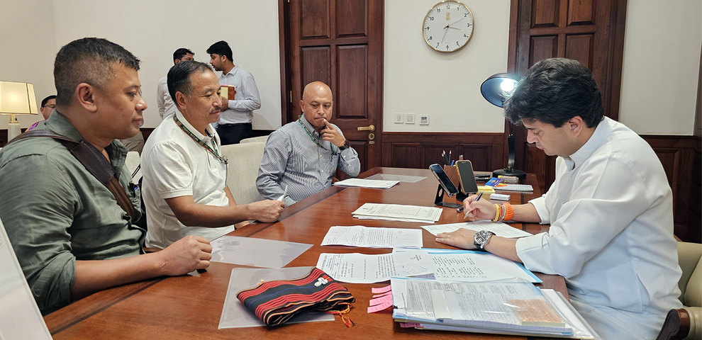 Nagaland MP Supongmeren Jamir with Union Minister for DONER Jyotiraditya Scindia at the latter’s office in New Delhi
