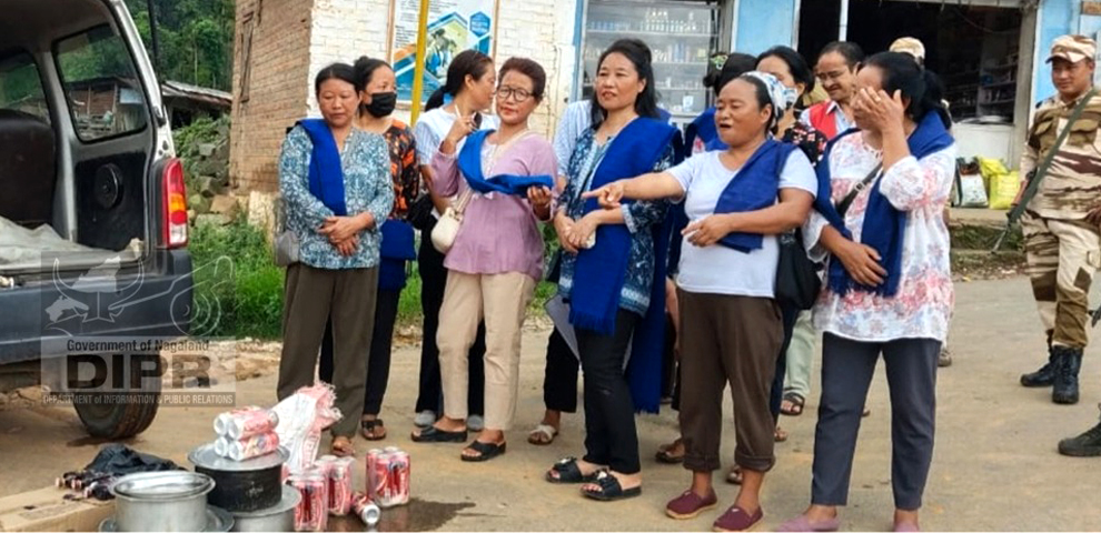 WATSU unit Mangkolemba and Police personnel with seized illicit liquor during a surprise inspection conducted at Mangkolemba, Mokokchung on 16th July 2025. (APRO Mangkolemba)