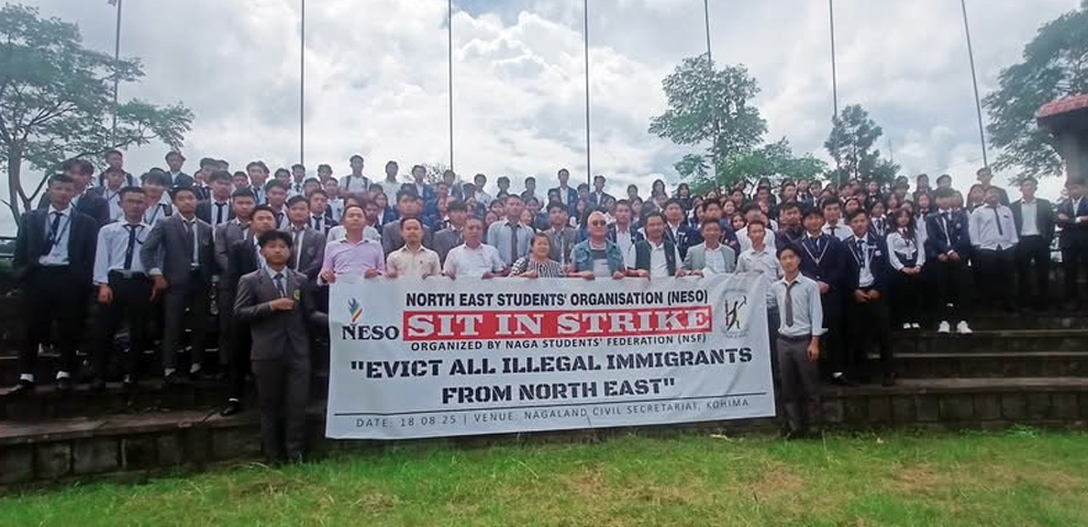 NSF–NESO sit-in protest against illegal immigration at Naga Solidarity Park, Kohima, on August 18. (Photo: Akashvani News Kohima)