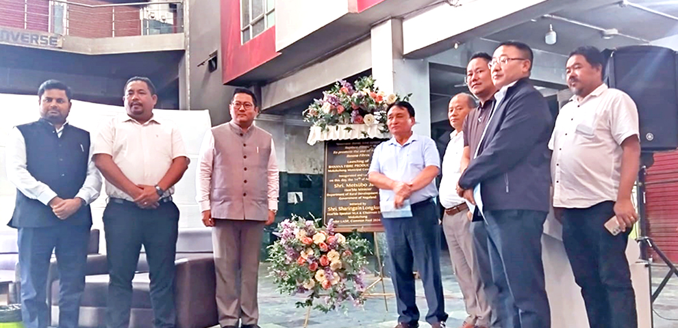 Minister Metsübo Jamir, Speaker Sharingain Longkumer, and other officials at the inauguration of the Natural Banana Fibre Production Unit 