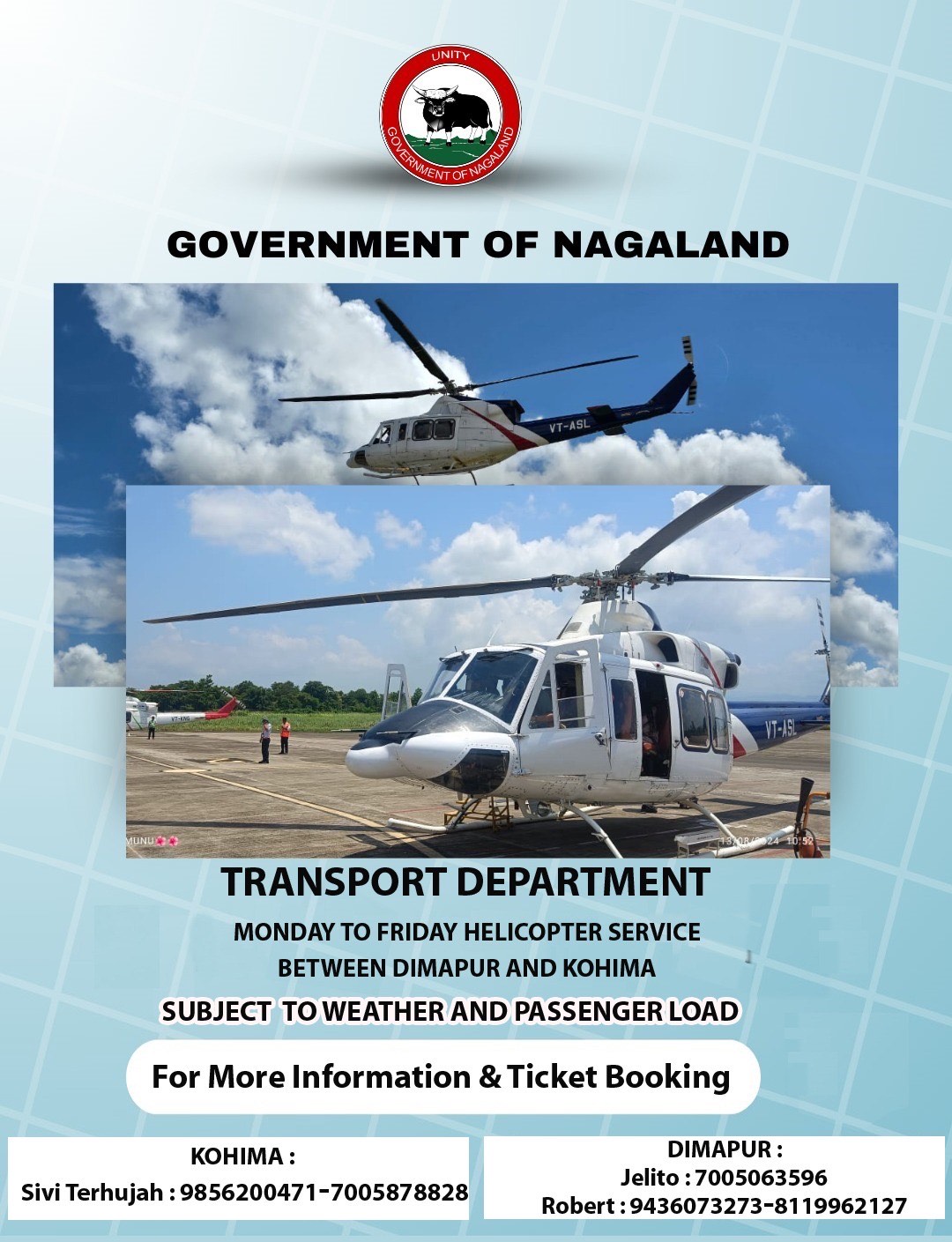 Transport Department launches daily helicopter service between Dimapur and Kohima