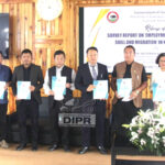 Advisor, IT&C, Economics & Statistics and Evaluation, H. Sethrongkyu Sangtam with Economics & Statistics officials releasing the Survey Report on 'Employment, Unemployment, Skill and Migration' in Nagaland, 2025 at DES Conference Hall on 19th September 2025. (DIPR)