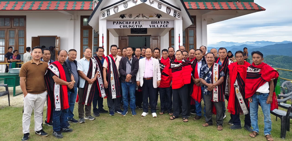 Imkong L Imchen with Chungtia Village Council elders during his visit to the village on Wednesday, where he announced his intention to contest the 2028 Assembly election.