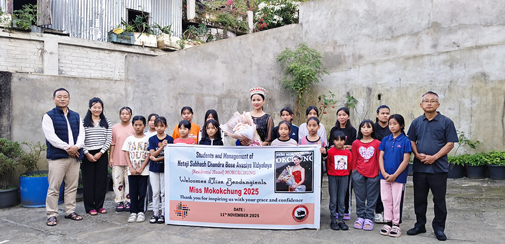 Miss Mokokchung 2025, Bendangienla, visited Netaji Subhash Chandra Bose Avasiya Vidyalaya Girls Residential Hostel in Mokokchung on November 11, 2025.
