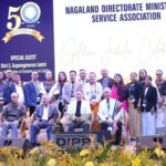 MP, Lok Sabha, S. Supongmeren Jamir along with the founding members and officials during the NDMSA Golden Jubilee celebration held at the Capital Cultural Hall, Kohima on 18th November 2025. (DIPR)