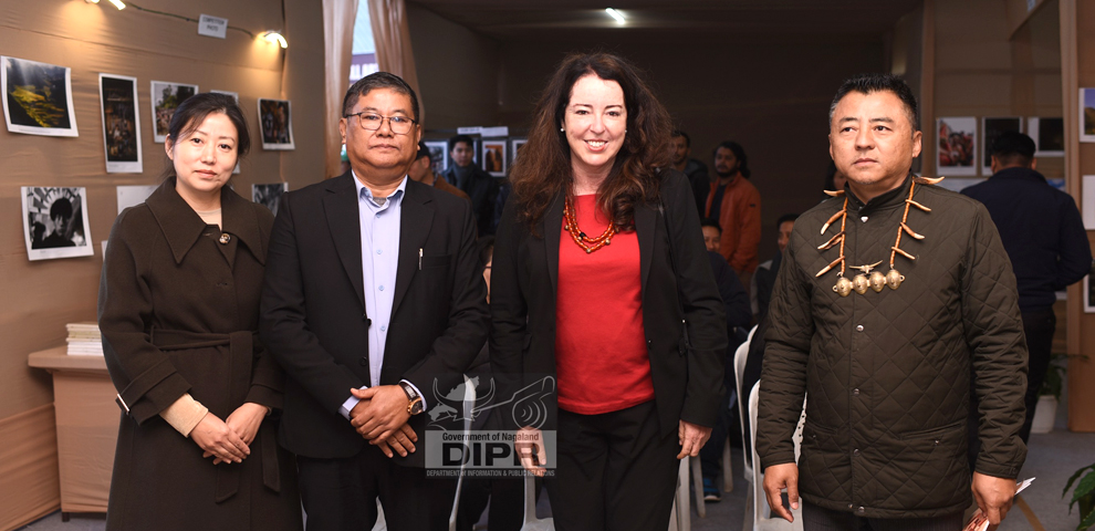 Ambassador of Switzerland, H.E. Mrs. Maya Tissafi along with Commissioner & Secretary of Information and Public Relations and Co-operation Orenthung Lotha, Director IPR Dzüvinuo Theünuo and Proprietor Portrait Studio M. Ababe Ezung at the official launch programme of HIPFEST 20025 at Naga Heritage Village, Kisama, Kohima on 2nd December 2025. (DIPR)