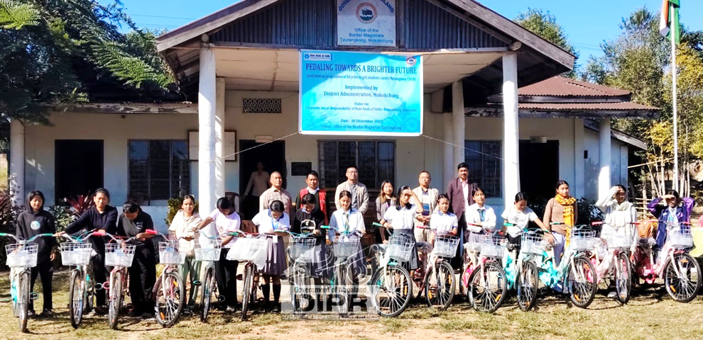 Bicycles distributed to girl students at GHS Tzurangkong by Mokokchung DC