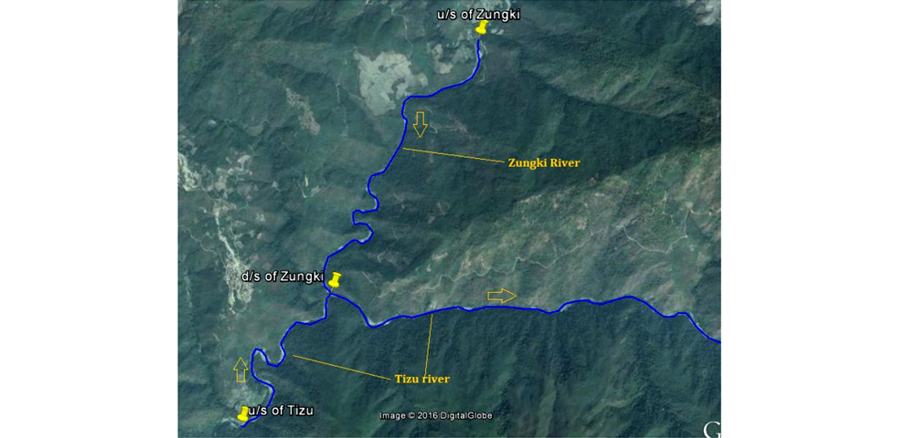 Detailed View of the confluence of Tizu and Zungki Rivers