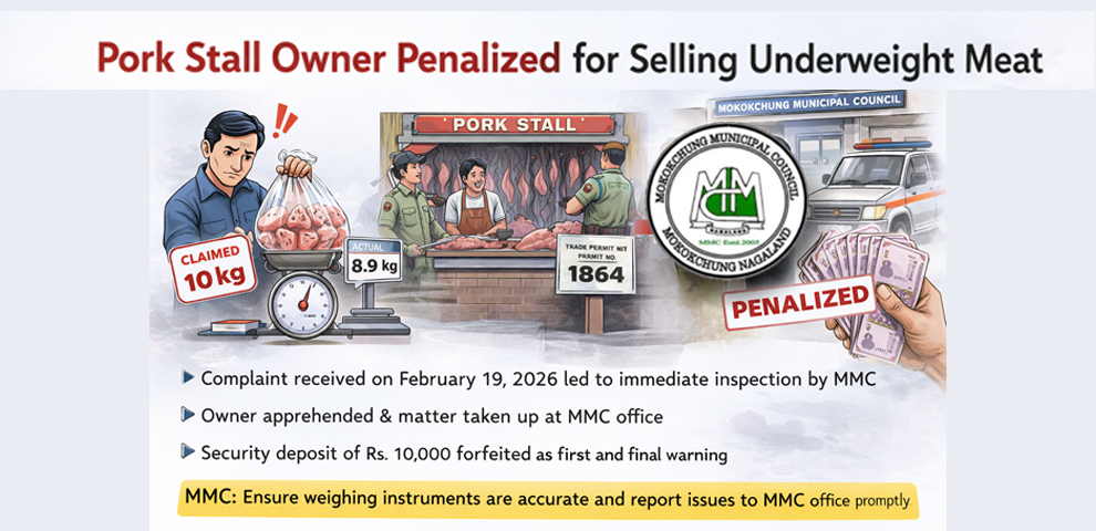 Pork stall owner fined for tampering with weighing scale in Mokokchung