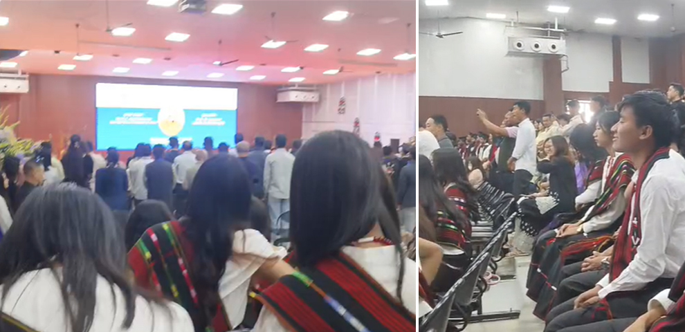 Students remain seated during ‘Vande Mataram’ at NU convocation