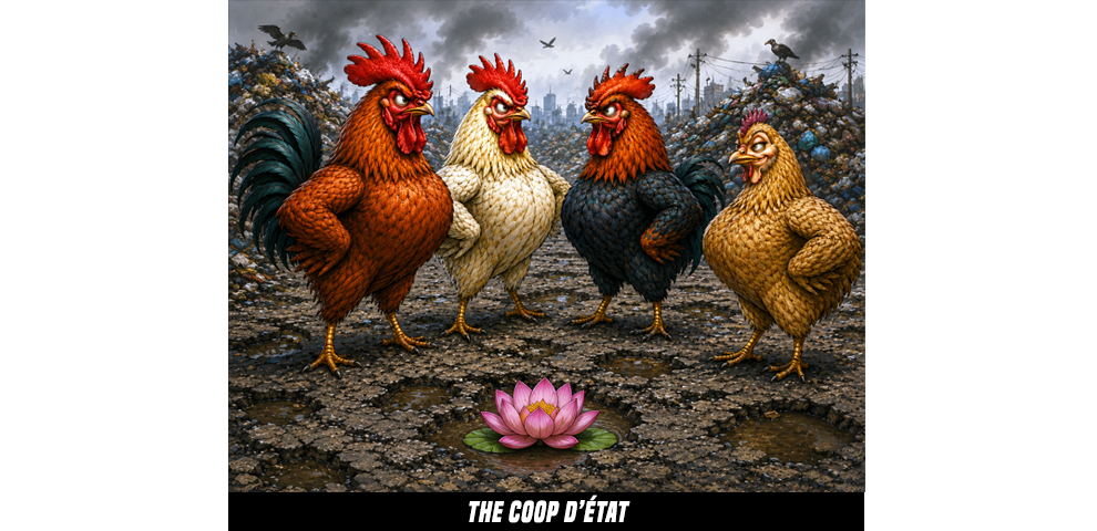 satire Cock-a-doodle-Coup, a Dame Has Done It Too