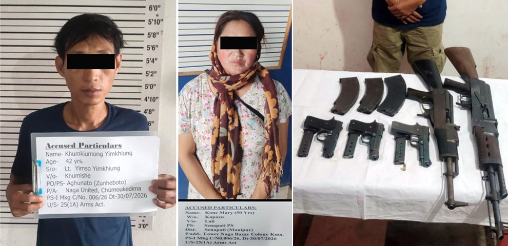 Mokokchung Police seize two AK rifles, three pistols, two arrested